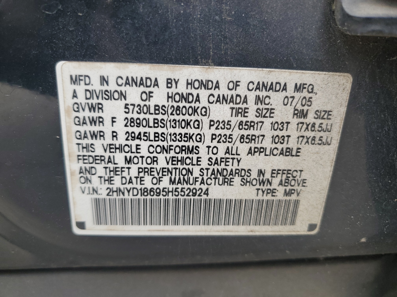 2HNYD18695H552924 2005 Acura Mdx Touring