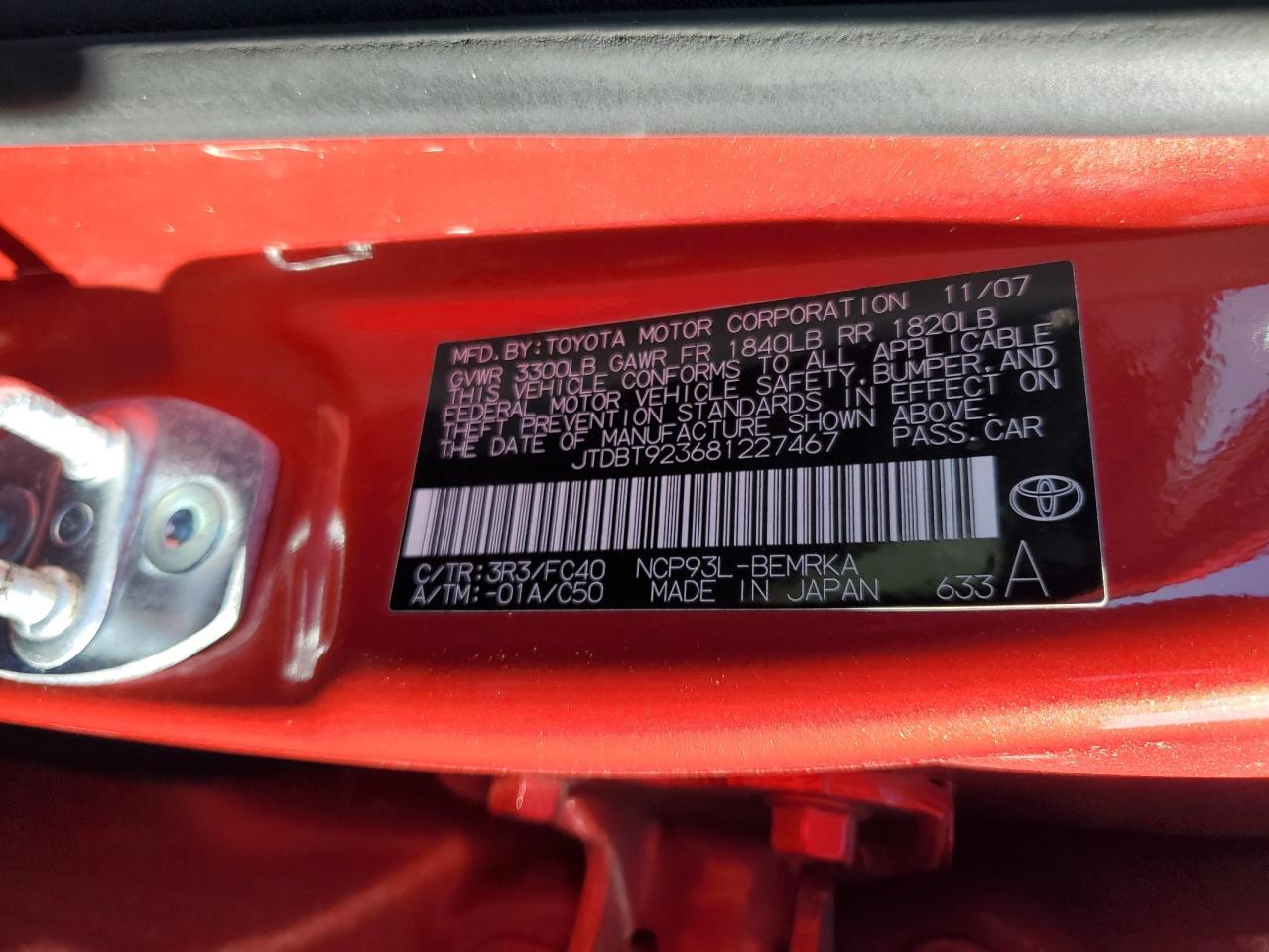 JTDBT923681227467 2008 Toyota Yaris