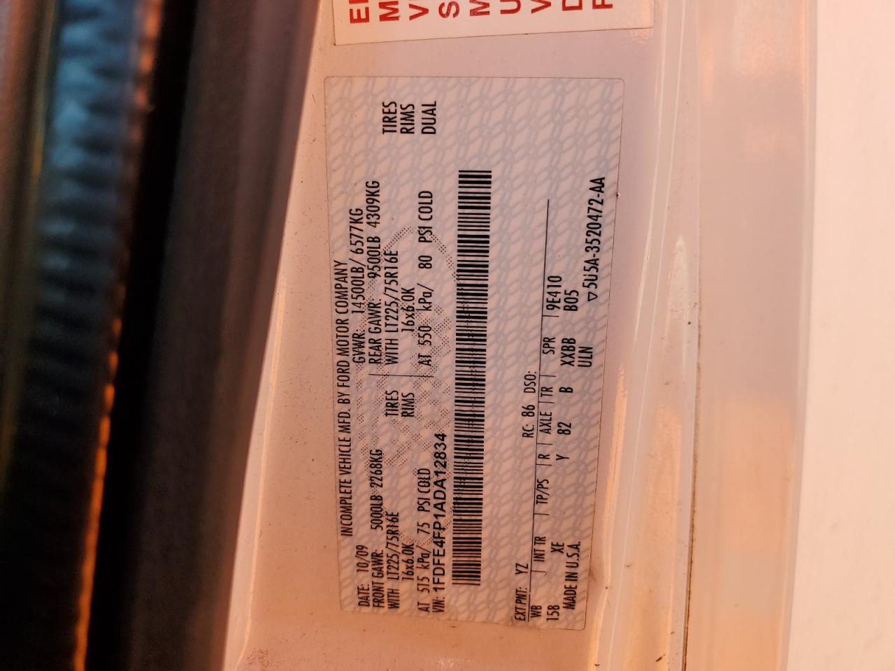 2010 Ford Econoline E450 Super Duty Cutaway Van VIN: 1FDFE4FP1ADA12834 Lot: 52371834