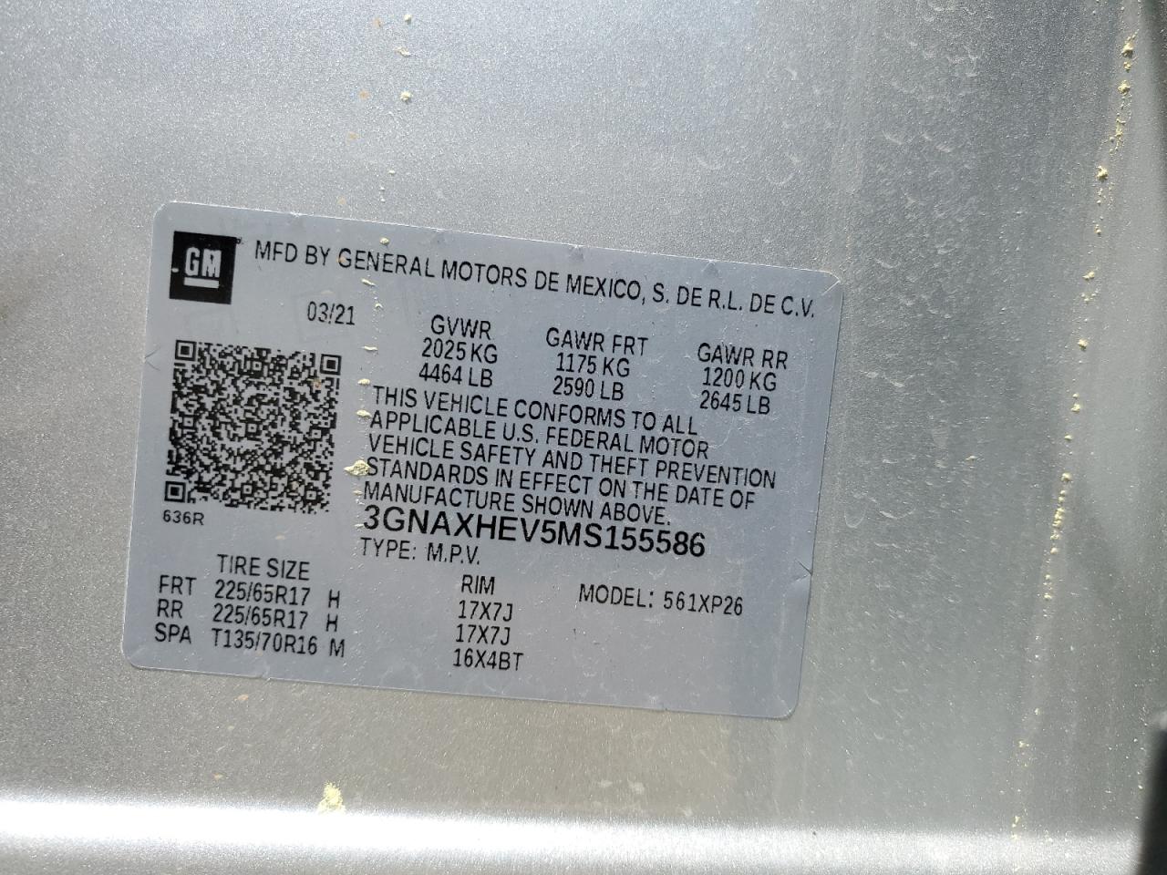 2021 Chevrolet Equinox Ls VIN: 3GNAXHEV5MS155586 Lot: 50688814