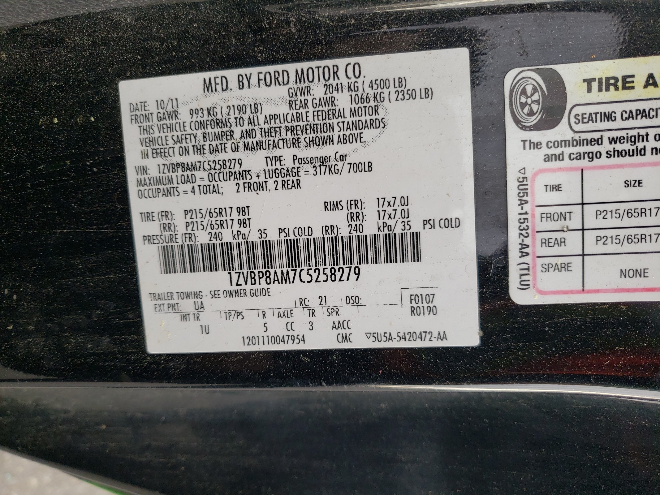 1ZVBP8AM7C5258279 2012 Ford Mustang