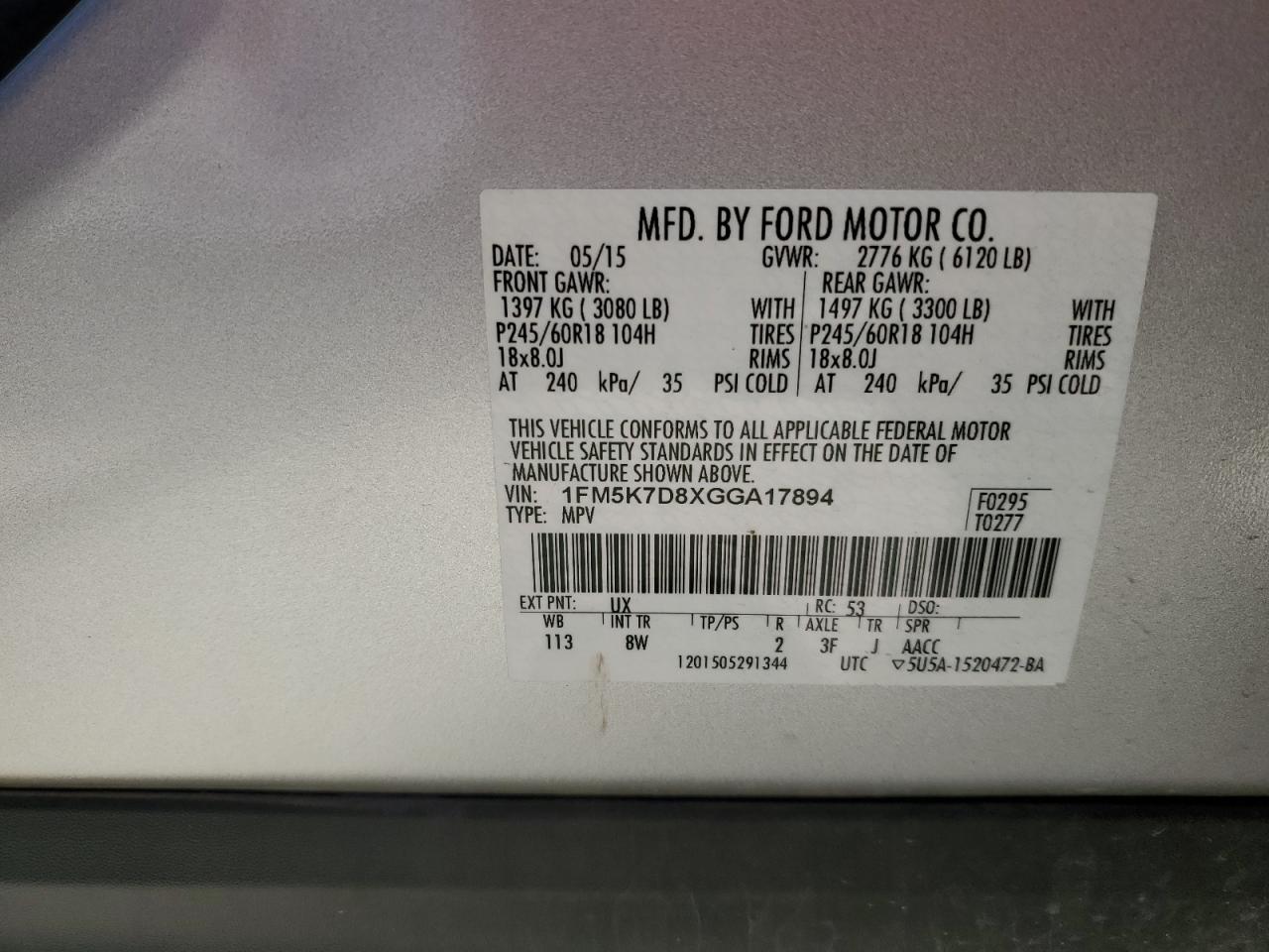 2016 Ford Explorer Xlt VIN: 1FM5K7D8XGGA17894 Lot: 51188774