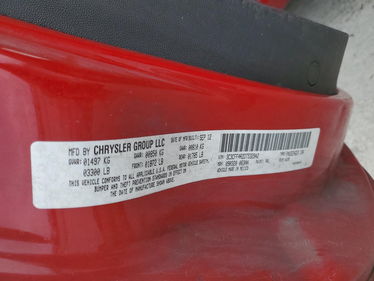 2013 Fiat 500 Pop VIN: 3C3CFFAR2DT532942 Lot: 59870604