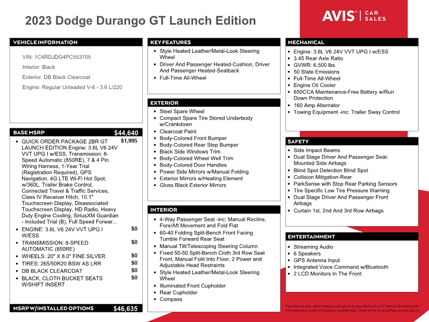 1C4RDJDG4PC553705 2023 Dodge Durango Gt