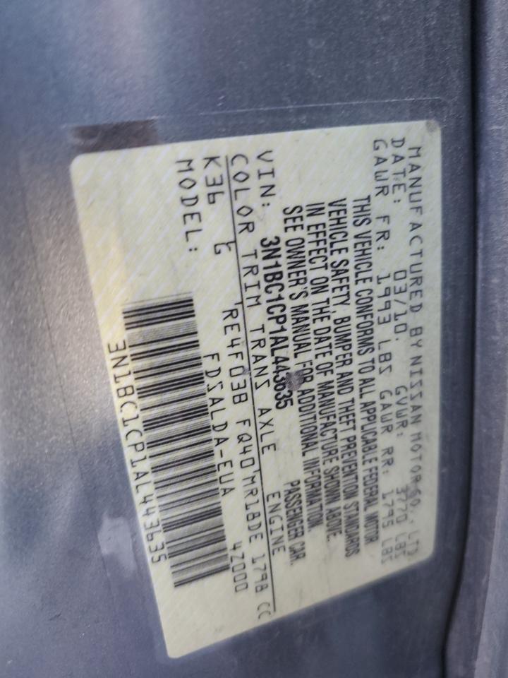 2010 Nissan Versa S VIN: 3N1BC1CP1AL443635 Lot: 53090024