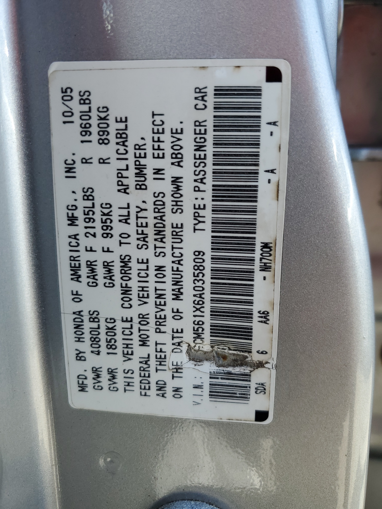 1HGCM561X6A035809 2006 Honda Accord Value