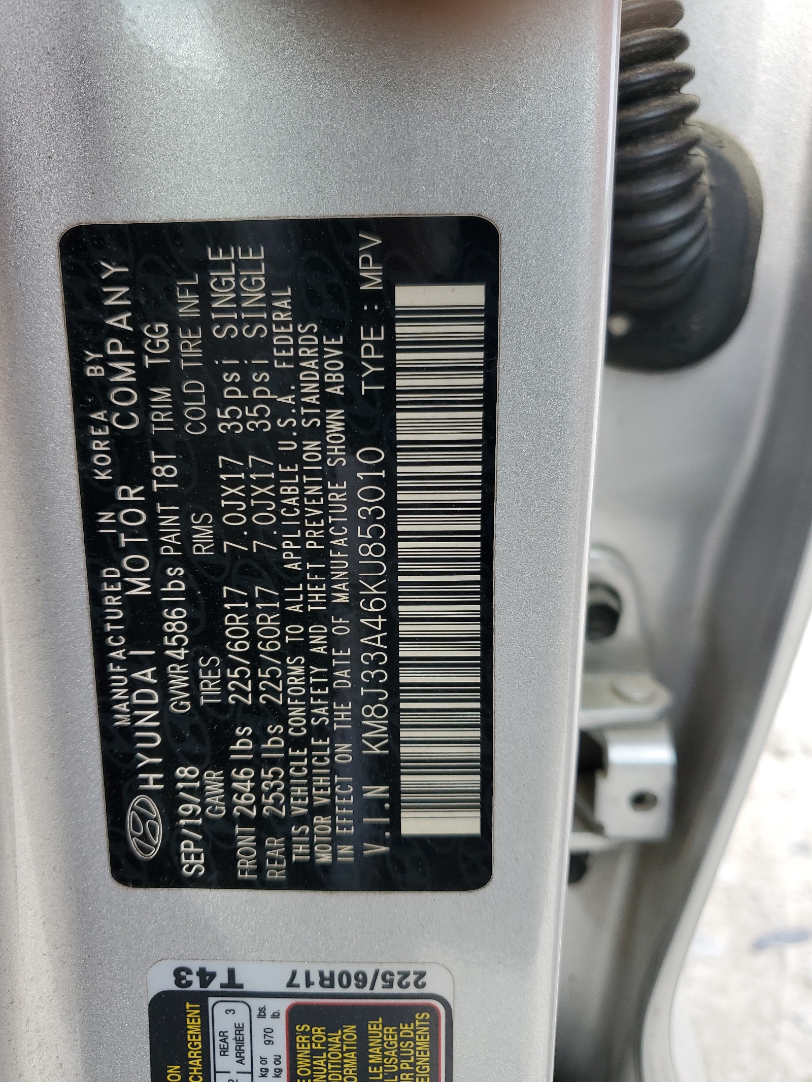 KM8J33A46KU853010 2019 Hyundai Tucson Limited