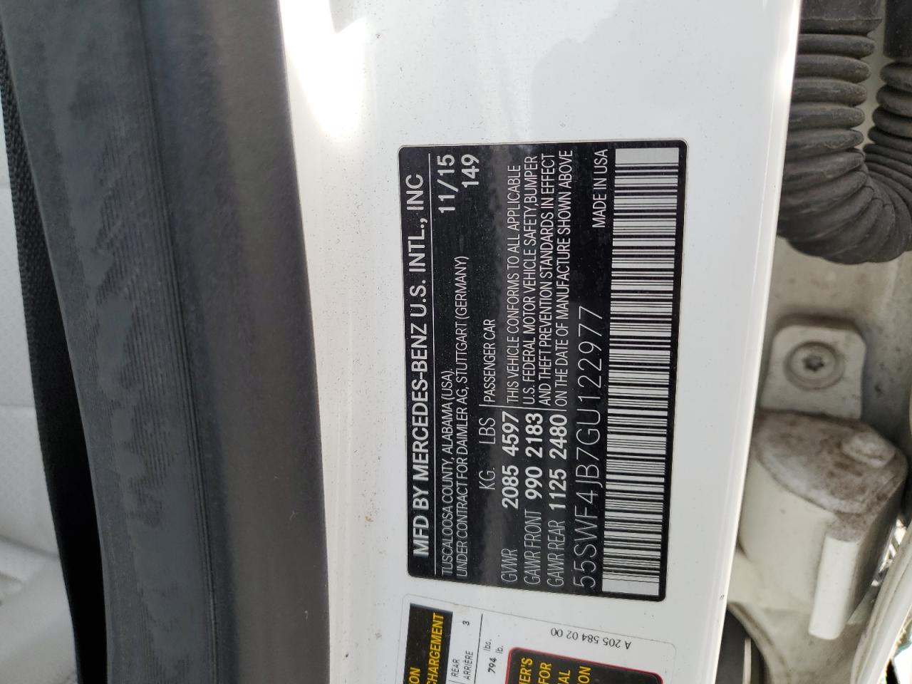 2016 Mercedes-Benz C 300 VIN: 55SWF4JB7GU122977 Lot: 51220624