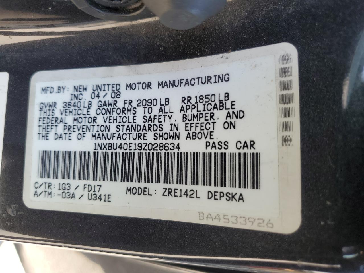 2009 Toyota Corolla Base VIN: 1NXBU40E19Z028634 Lot: 52352354