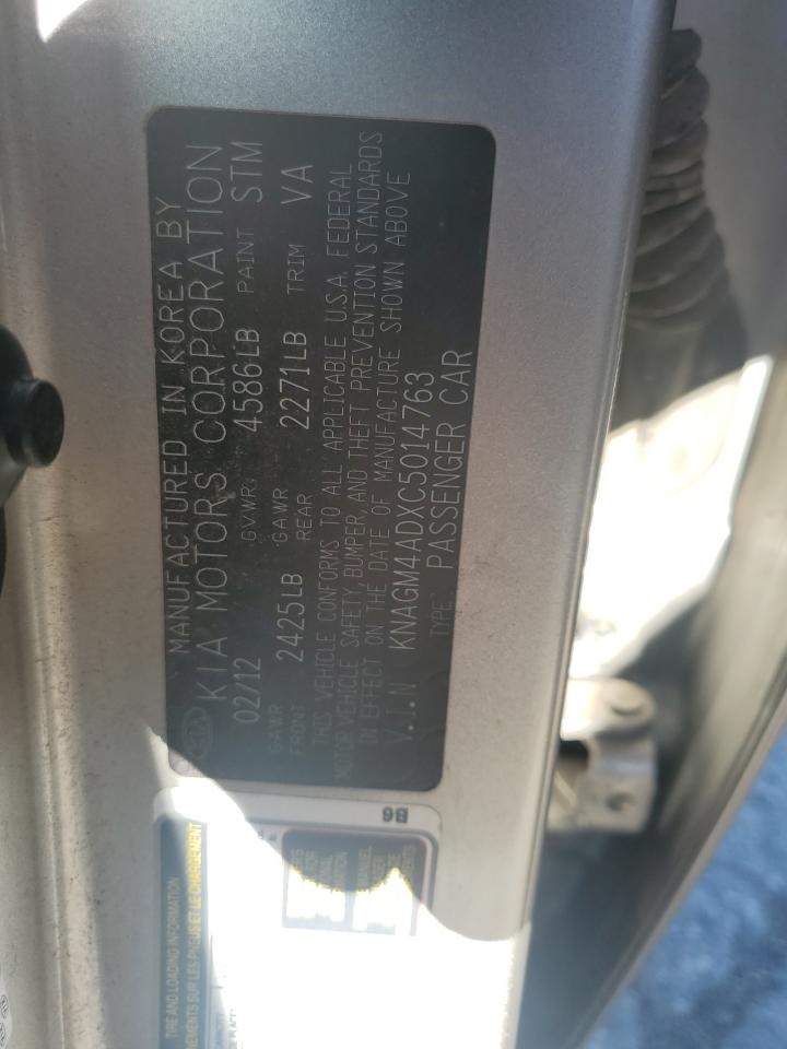 2012 Kia Optima Hybrid VIN: KNAGM4ADXC5014763 Lot: 52694934