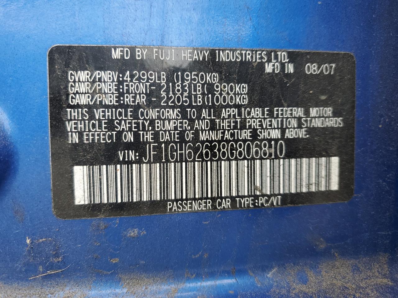 2008 Subaru Impreza 2.5I VIN: JF1GH62638G806810 Lot: 61757145