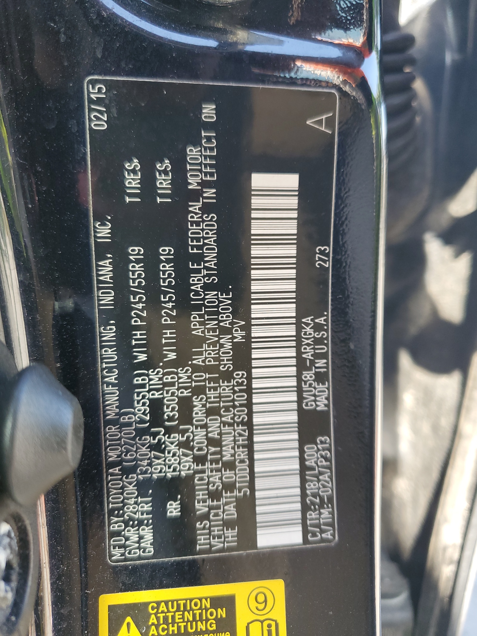 5TDDCRFH2FS010139 2015 Toyota Highlander Hybrid Limited