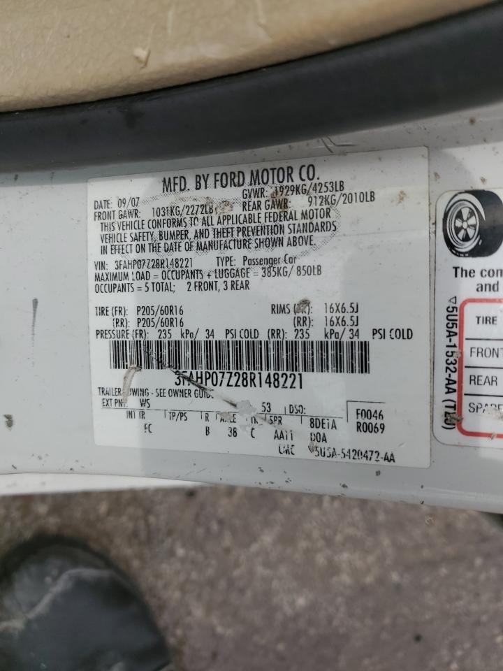 2008 Ford Fusion Se VIN: 3FAHP07Z28R148221 Lot: 51791794