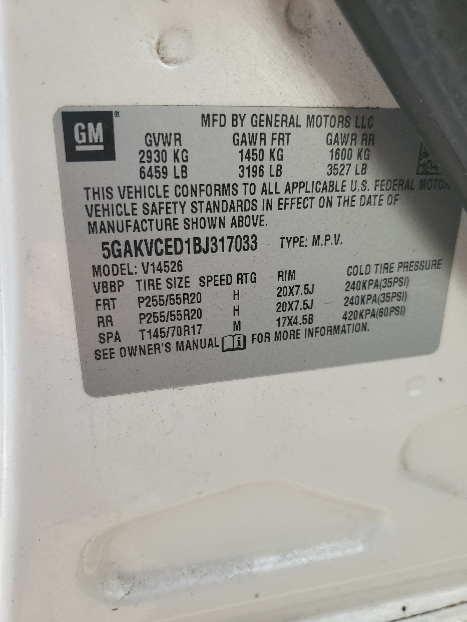 5GAKVCED1BJ317033 2011 Buick Enclave Cxl