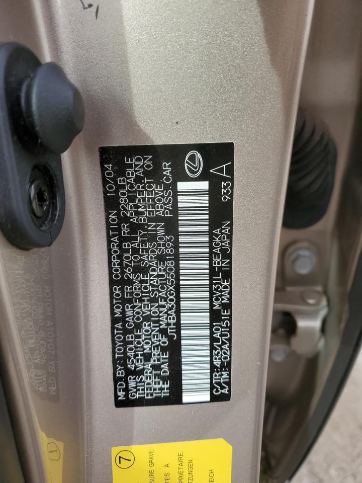 2005 Lexus Es 330 VIN: JTHBA30GX55081893 Lot: 49161524