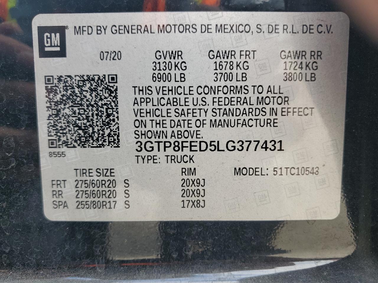 3GTP8FED5LG377431 2020 GMC Sierra C1500 Denali