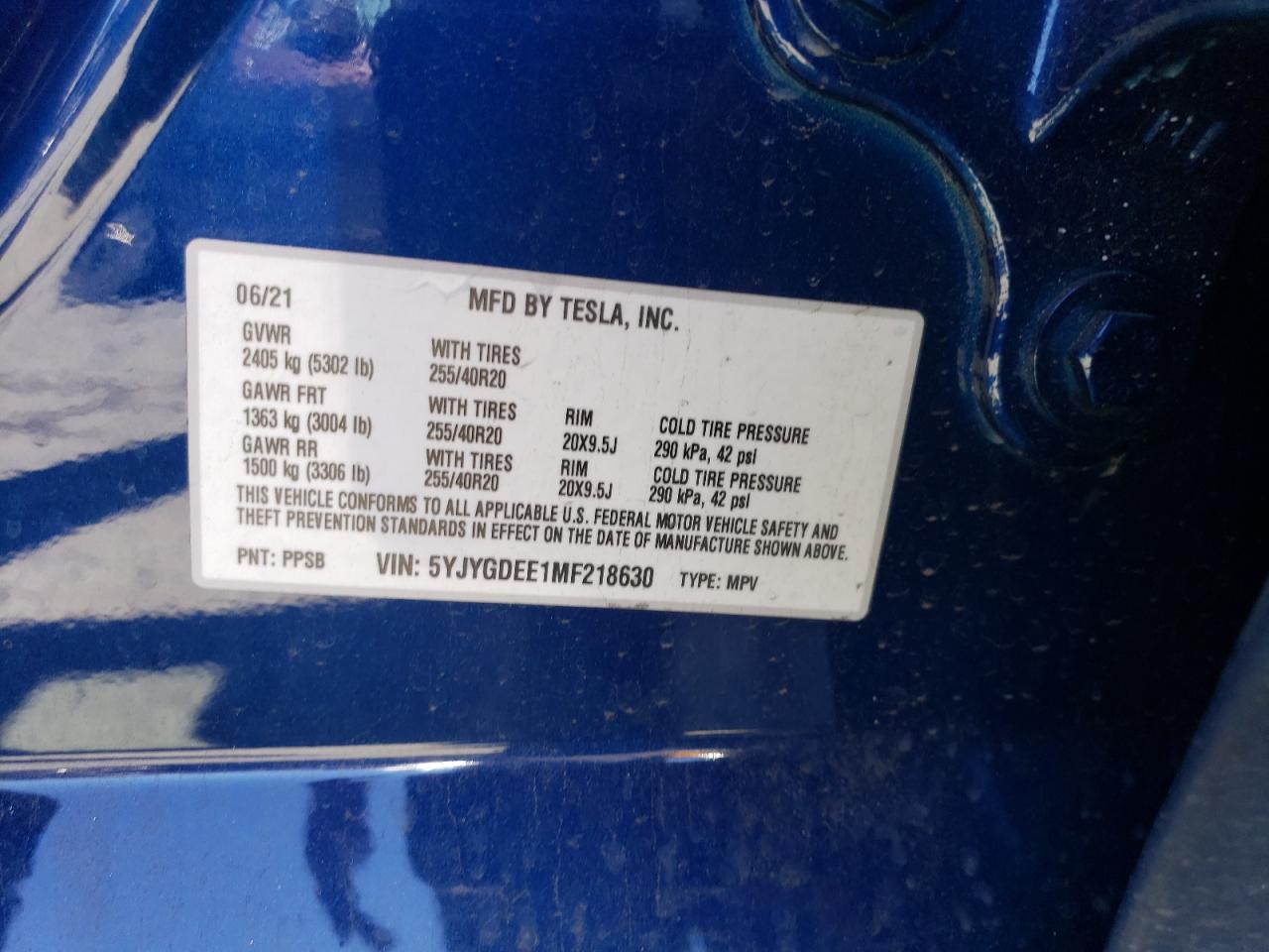 2021 Tesla Model Y VIN: 5YJYGDEE1MF218630 Lot: 49101324