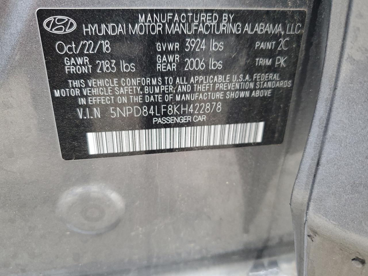 5NPD84LF8KH422878 2019 Hyundai Elantra Sel