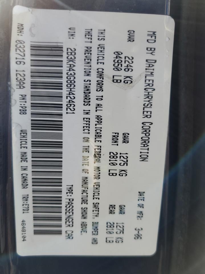 2006 Dodge Charger Se VIN: 2B3KA43G86H424621 Lot: 63495514