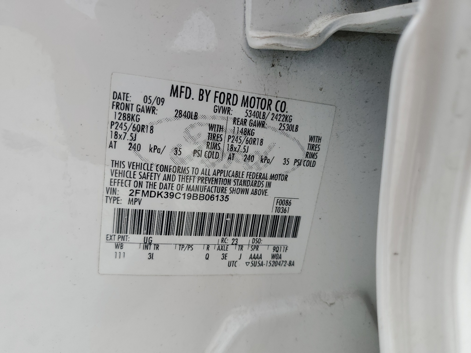 2FMDK39C19BB06135 2009 Ford Edge Limited