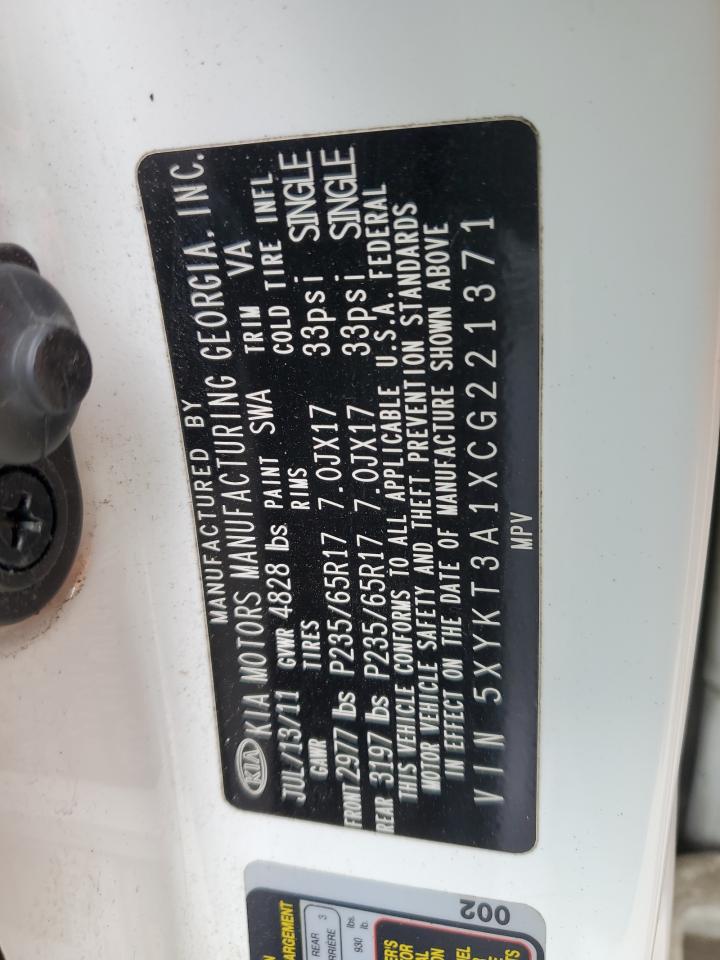 2012 Kia Sorento Base VIN: 5XYKT3A1XCG221371 Lot: 49684364