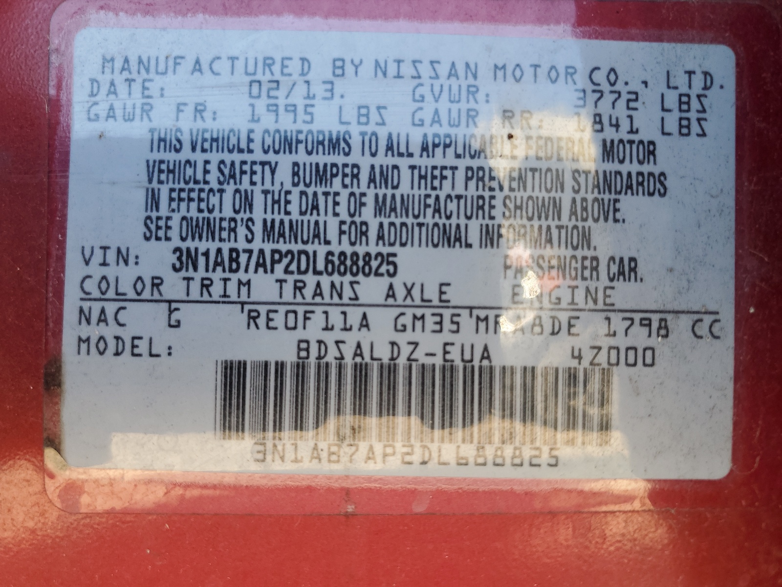 3N1AB7AP2DL688825 2013 Nissan Sentra S