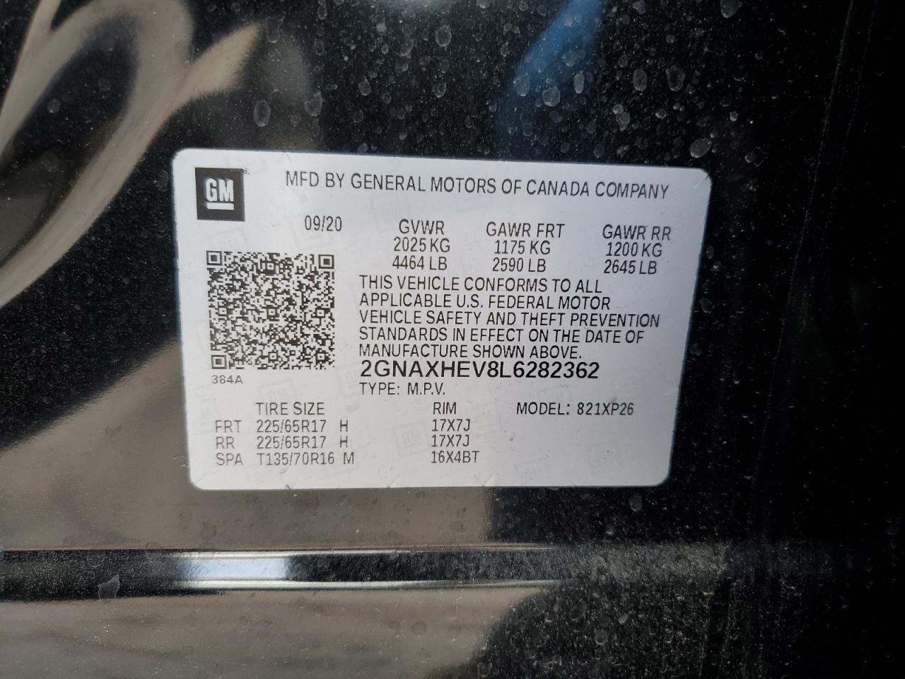 2020 Chevrolet Equinox Ls VIN: 2GNAXHEV8L6282362 Lot: 51237954