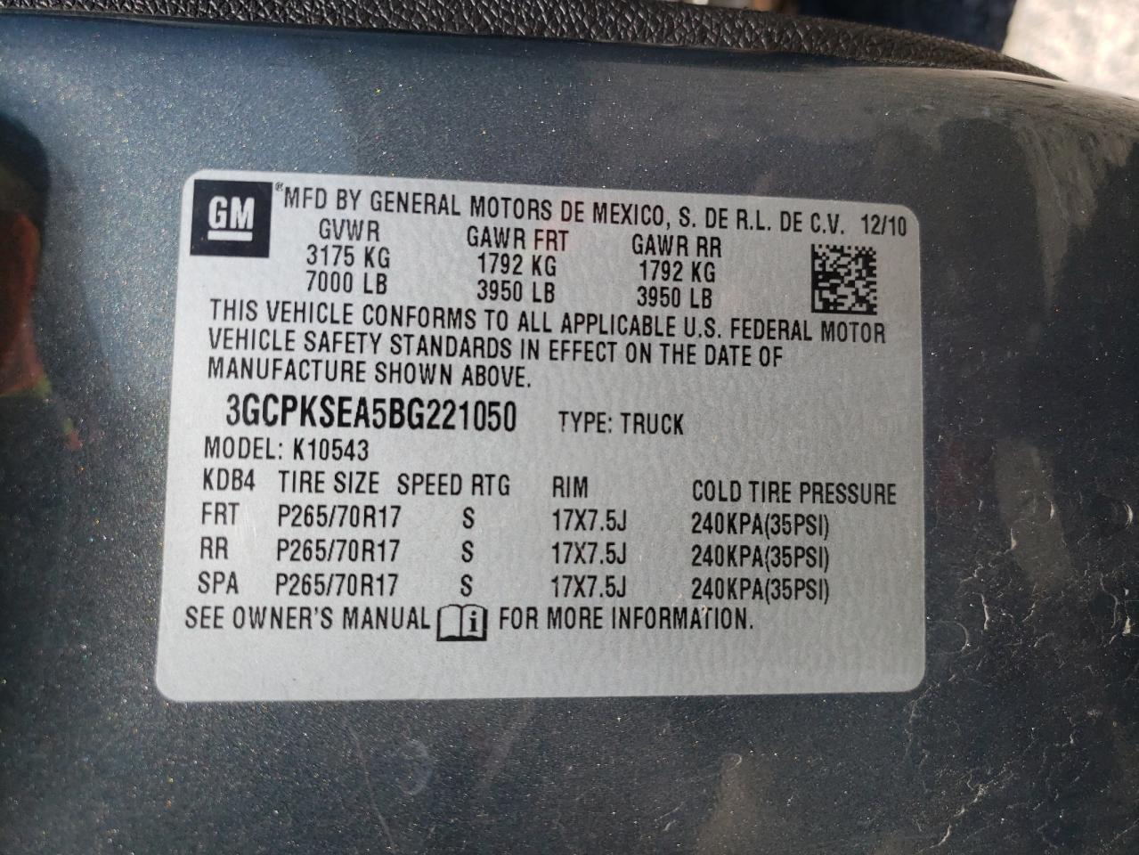 2011 Chevrolet Silverado K1500 Lt VIN: 3GCPKSEA5BG221050 Lot: 50583534