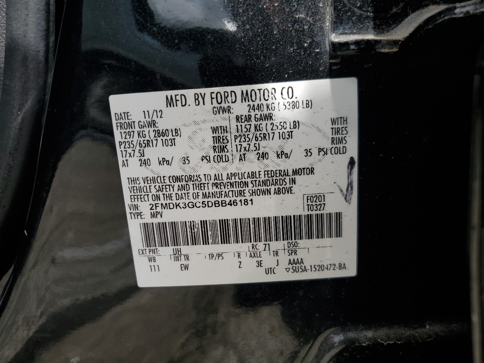 2FMDK3GC5DBB46181 2013 Ford Edge Se
