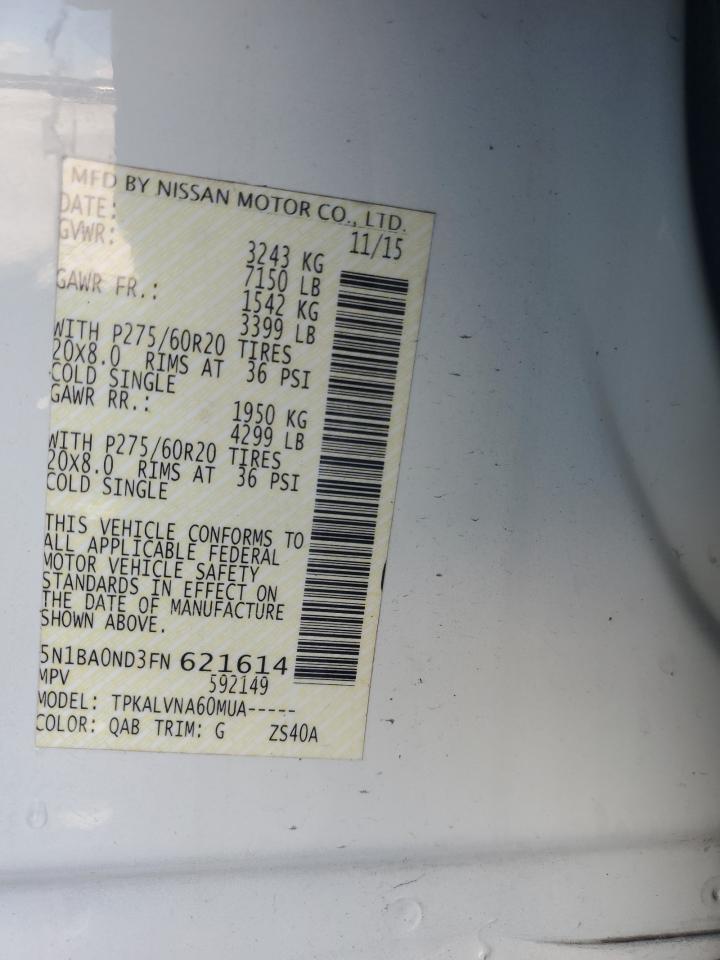 5N1BA0ND3FN621614 2015 Nissan Armada Sv