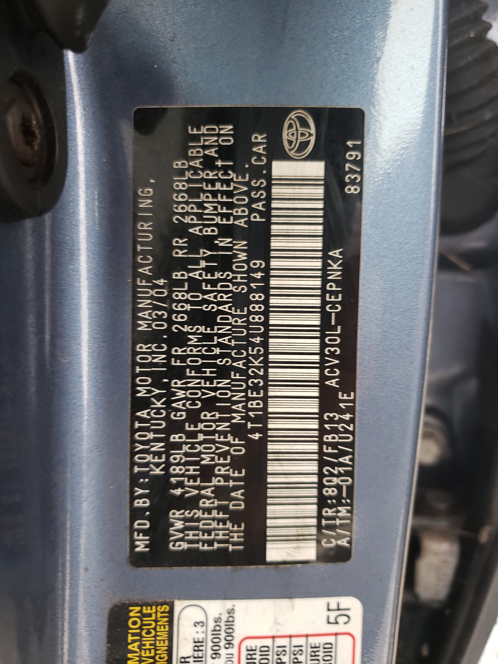 4T1BE32K54U888149 2004 Toyota Camry Le