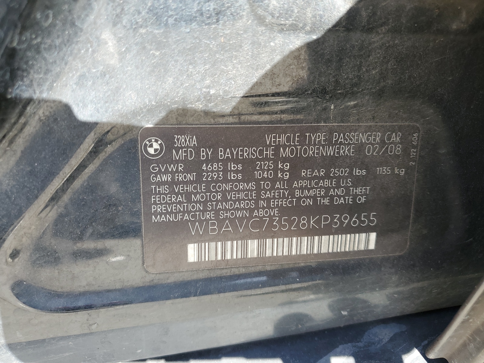 WBAVC73528KP39655 2008 BMW 328 Xi Sulev