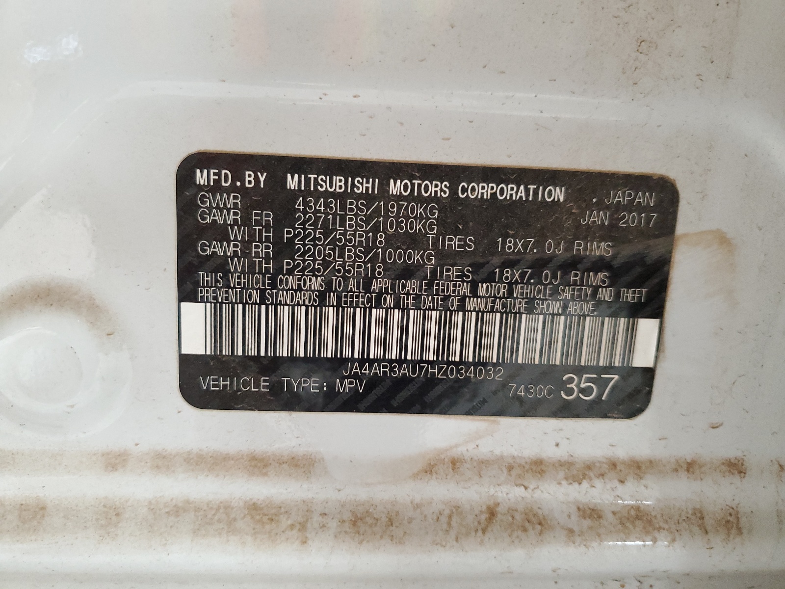 JA4AR3AU7HZ034032 2017 Mitsubishi Outlander Sport Es