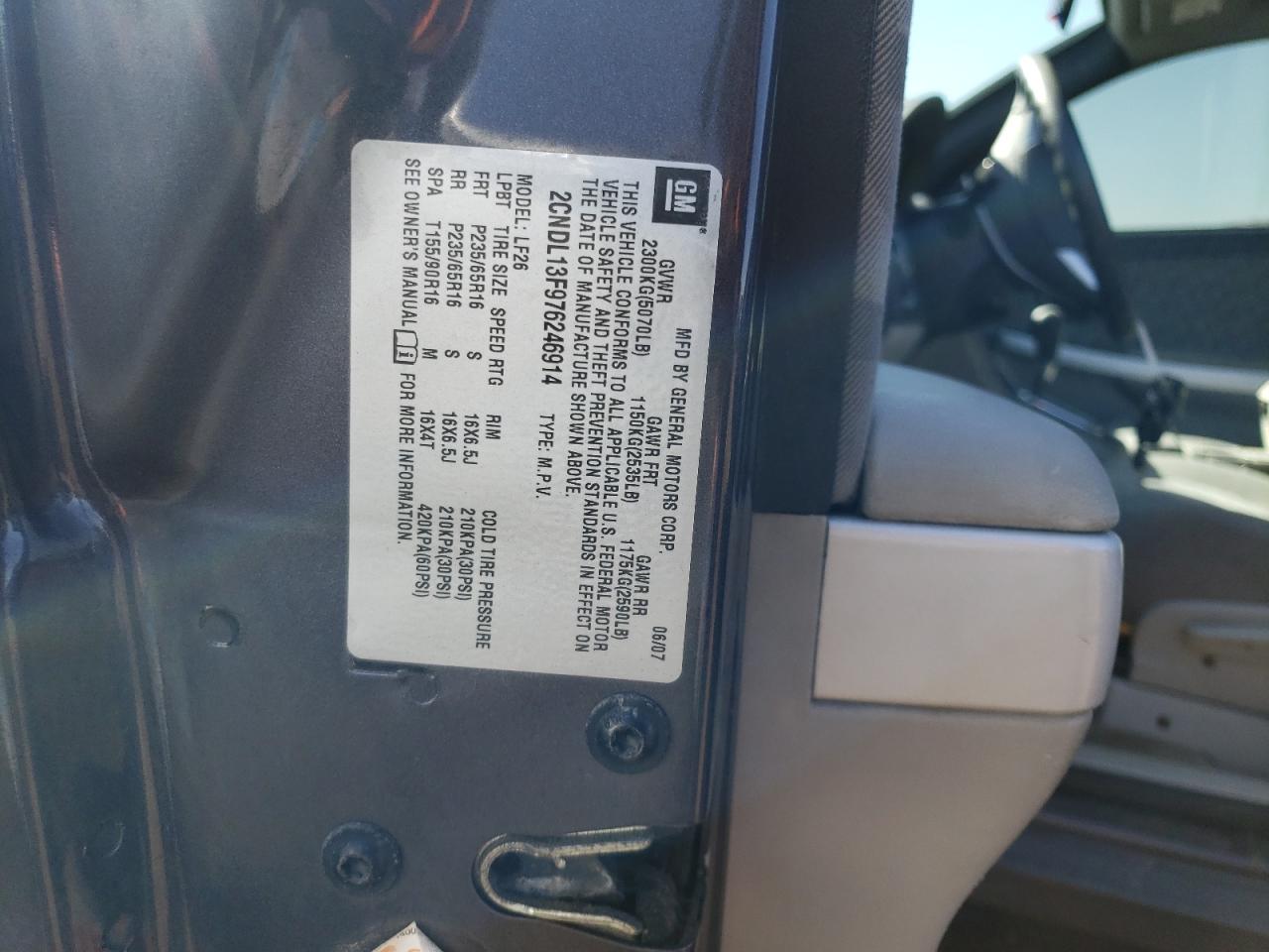 2CNDL13F976246914 2007 Chevrolet Equinox Ls