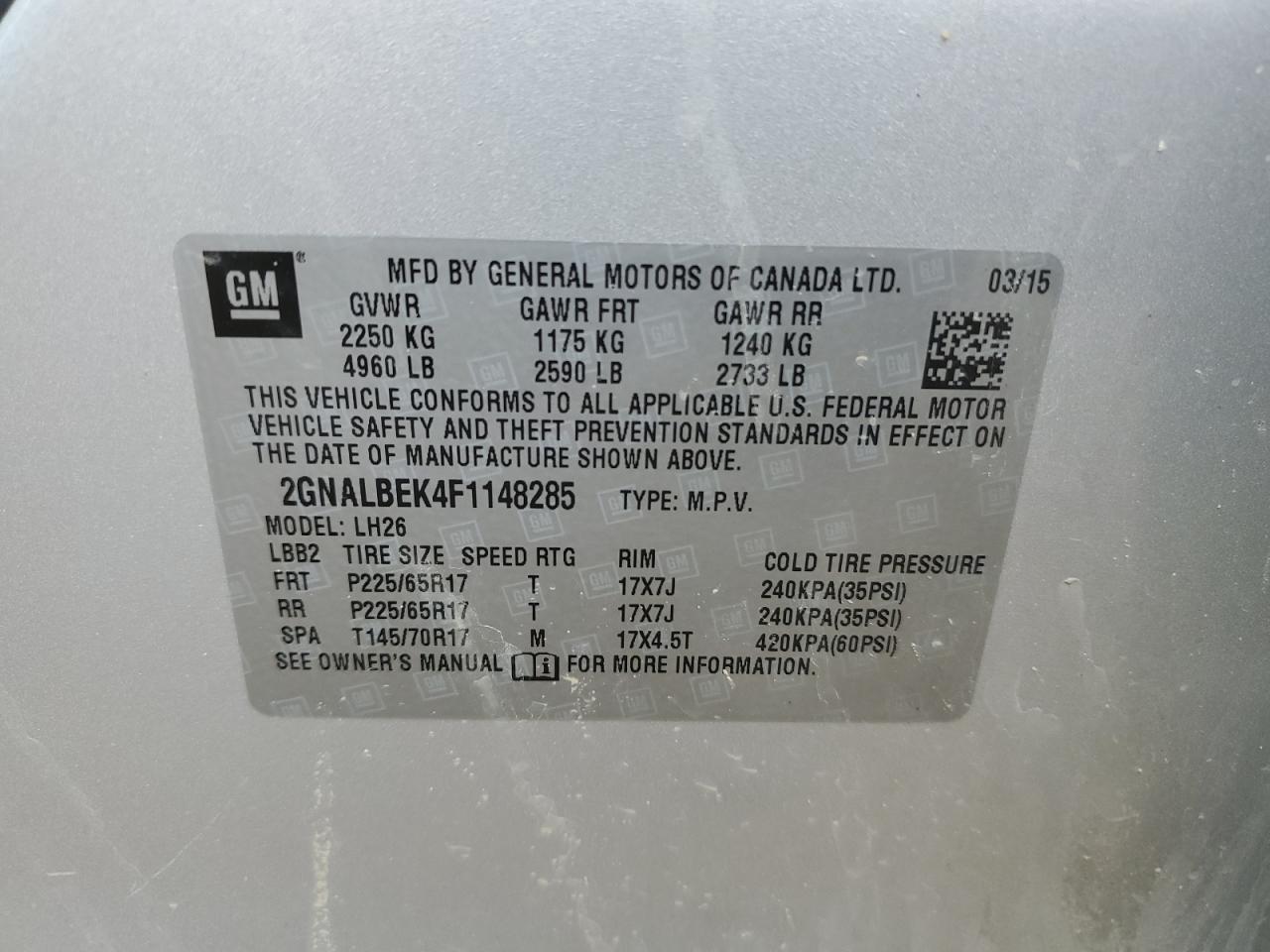 2GNALBEK4F1148285 2015 CHEVROLET EQUINOX - Image 15