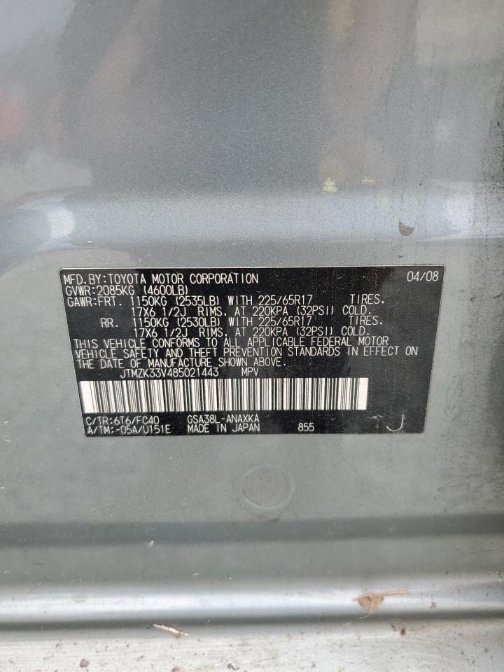 2008 Toyota Rav4 VIN: JTMZK33V485021443 Lot: 49693004