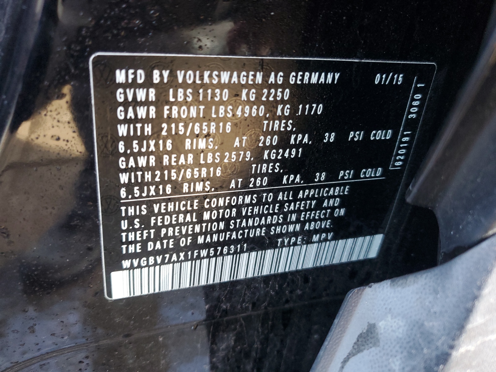 WVGBV7AX1FW576311 2015 Volkswagen Tiguan S