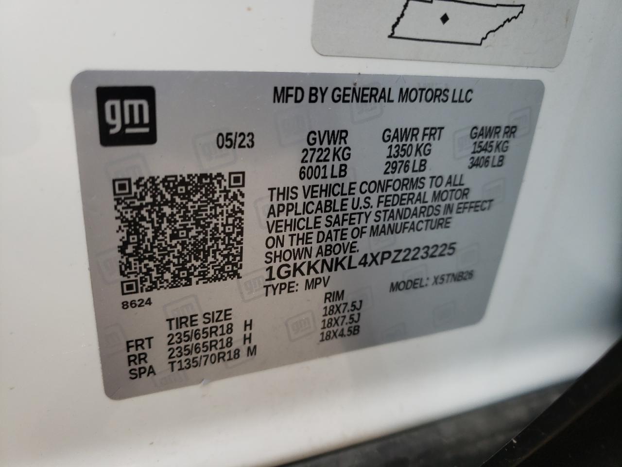 1GKKNKL4XPZ223225 2023 GMC Acadia Sle