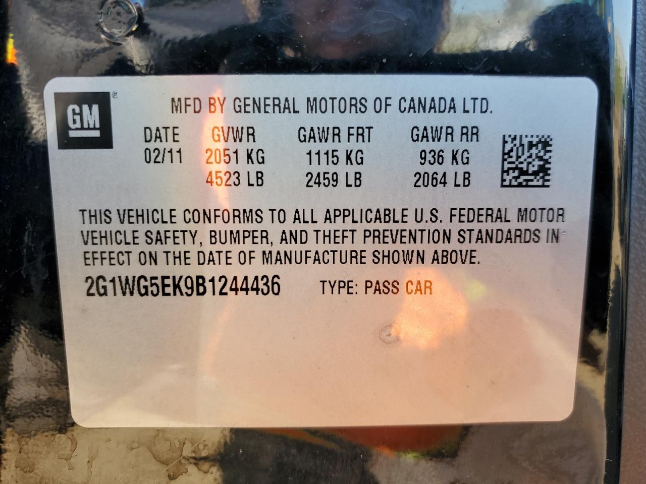 2011 Chevrolet Impala Lt VIN: 2G1WG5EK9B1244436 Lot: 51871244