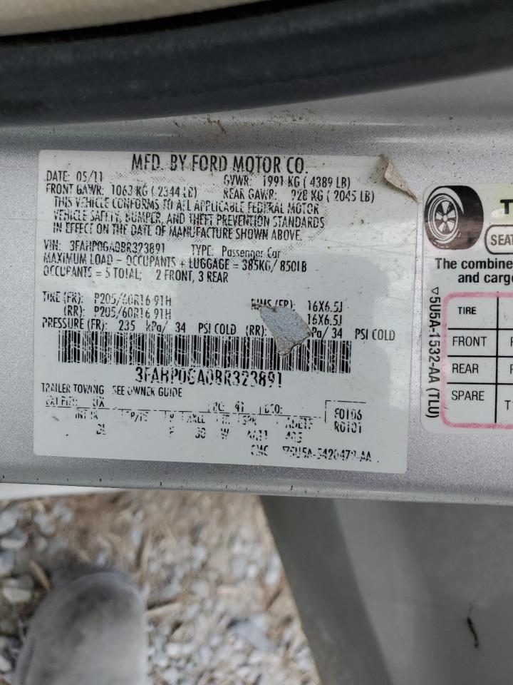 2011 Ford Fusion S VIN: 3FAHP0GA0BR323891 Lot: 51924754