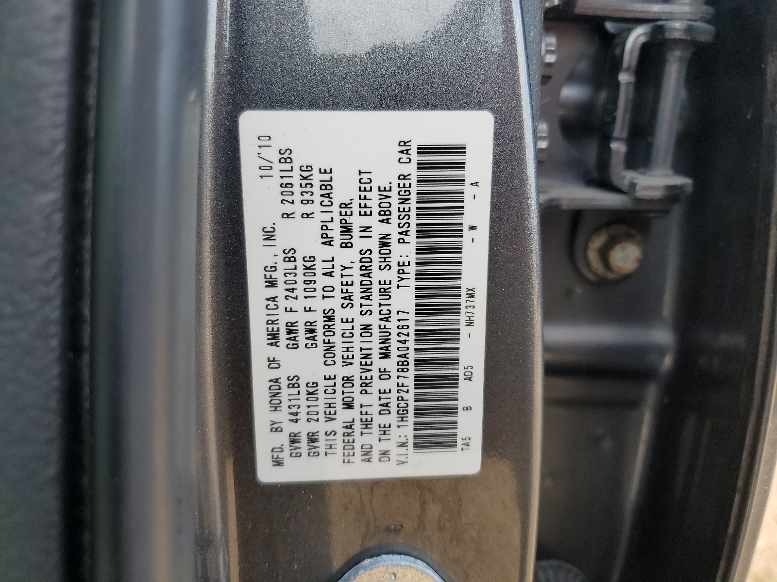 1HGCP2F78BA042617 2011 Honda Accord Ex