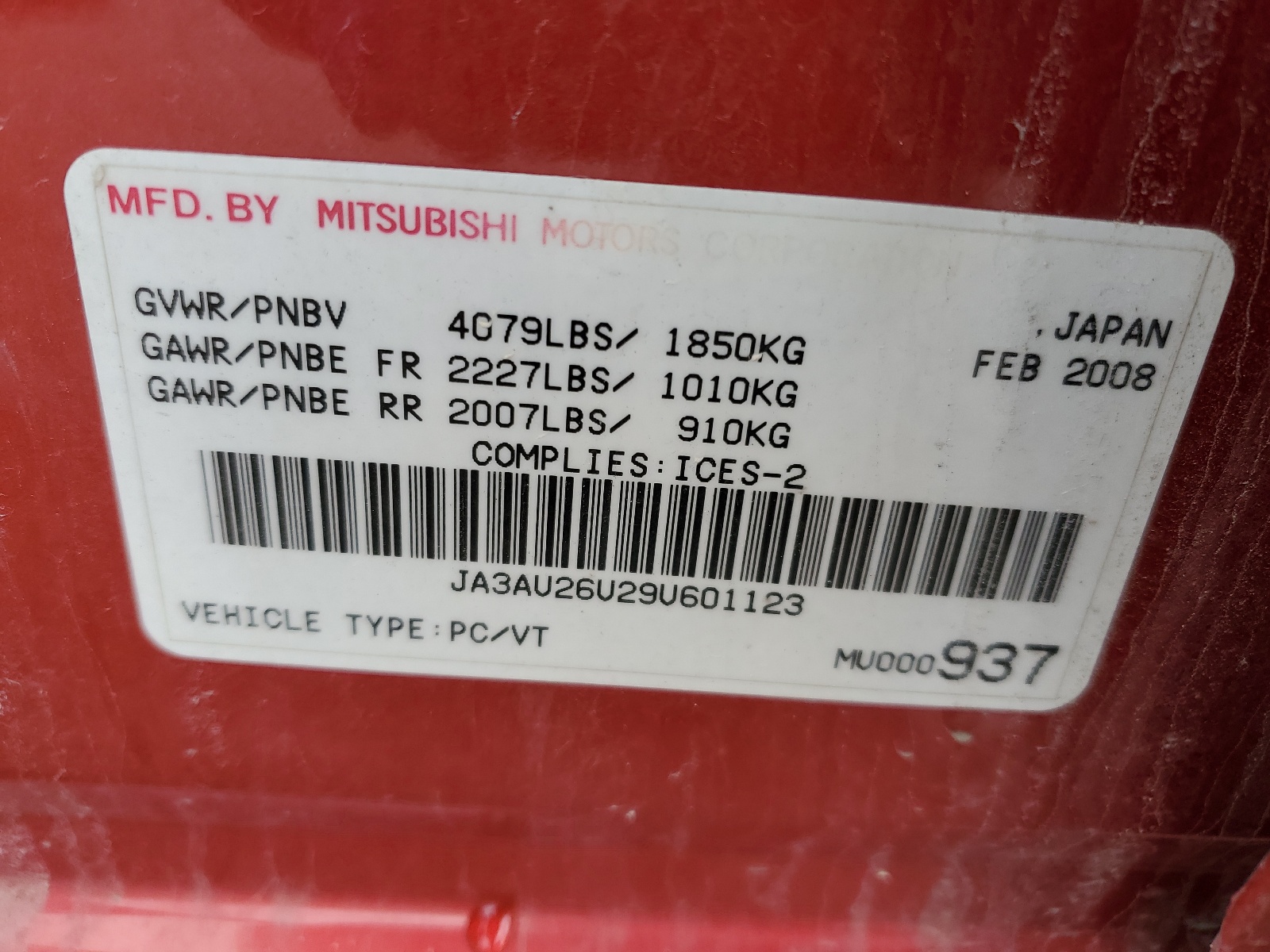 JA3AU26U29U601123 2009 Mitsubishi Lancer Es/Es Sport