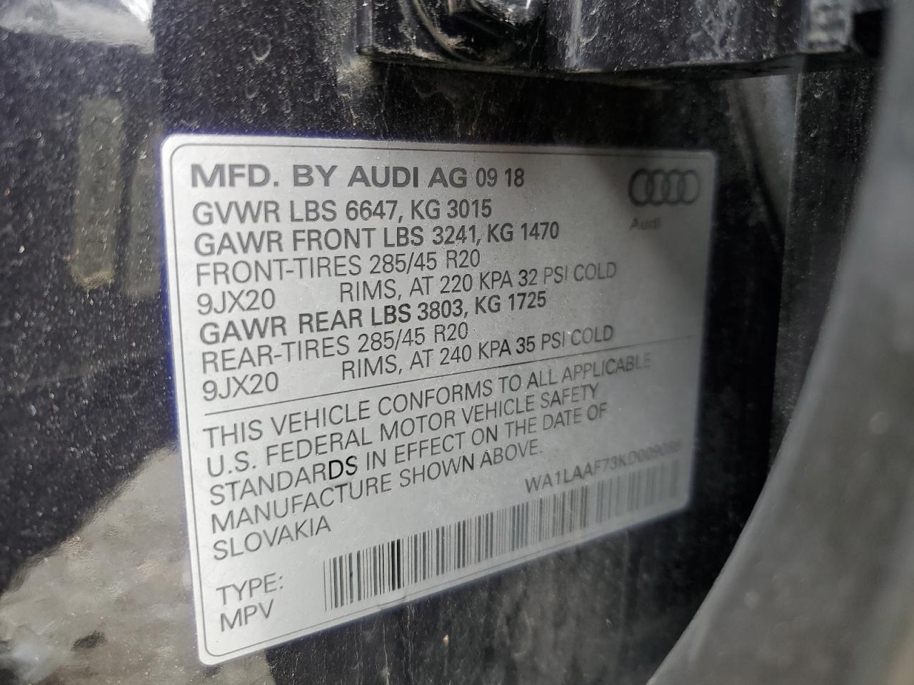 WA1LAAF73KD009088 2019 Audi Q7 Premium Plus