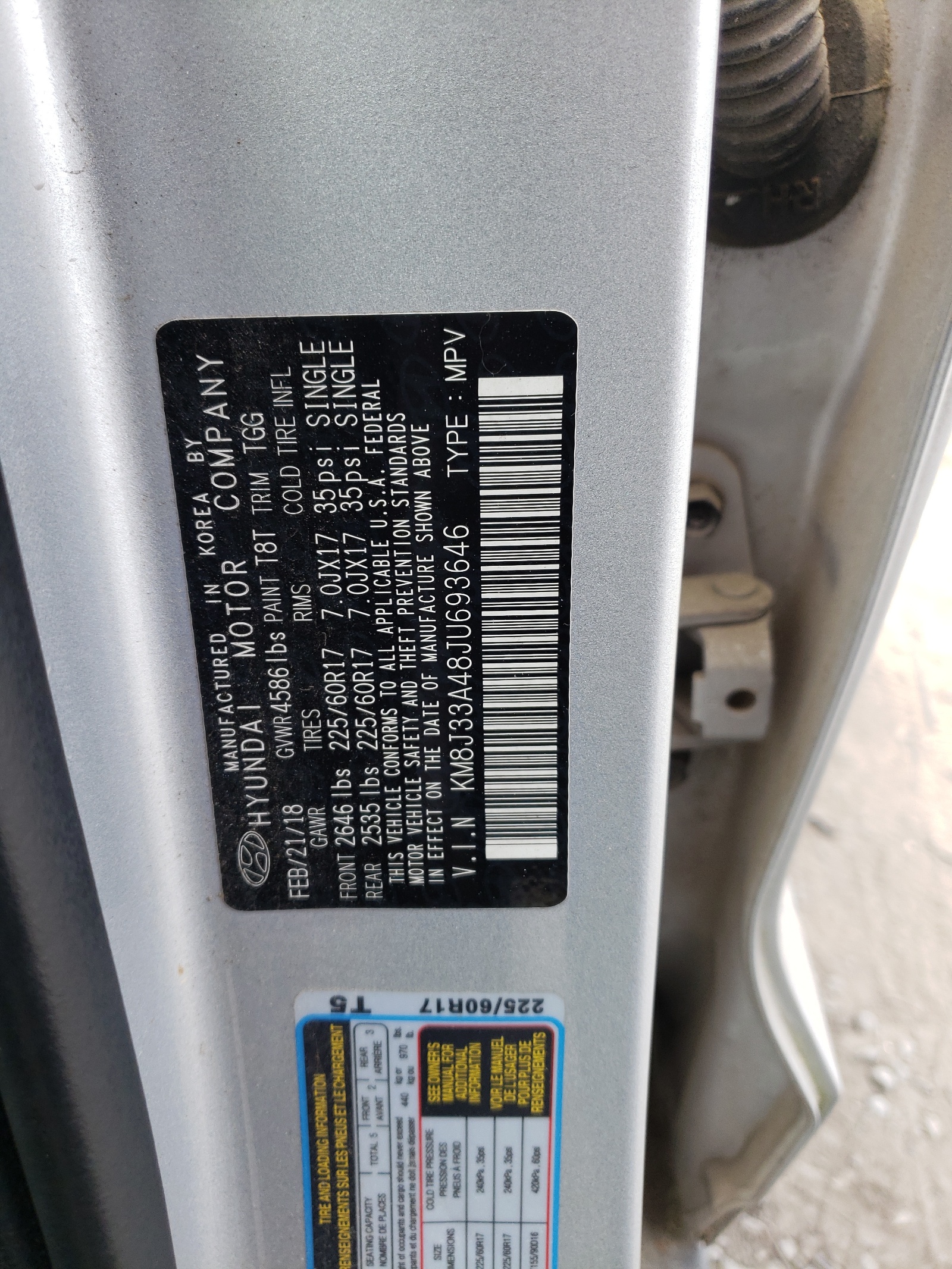 KM8J33A48JU693646 2018 Hyundai Tucson Sel