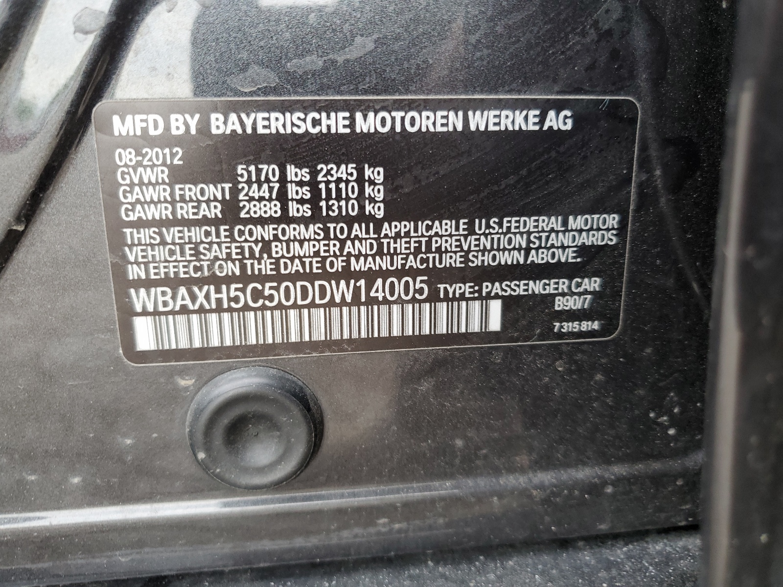 WBAXH5C50DDW14005 2013 BMW 528 Xi