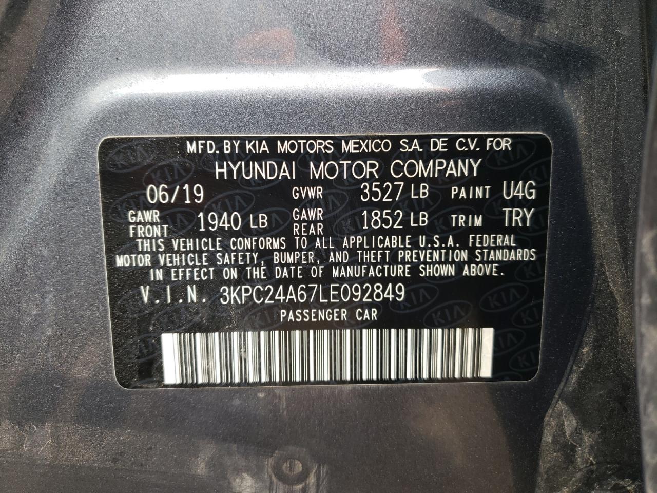 3KPC24A67LE092849 2020 Hyundai Accent Se