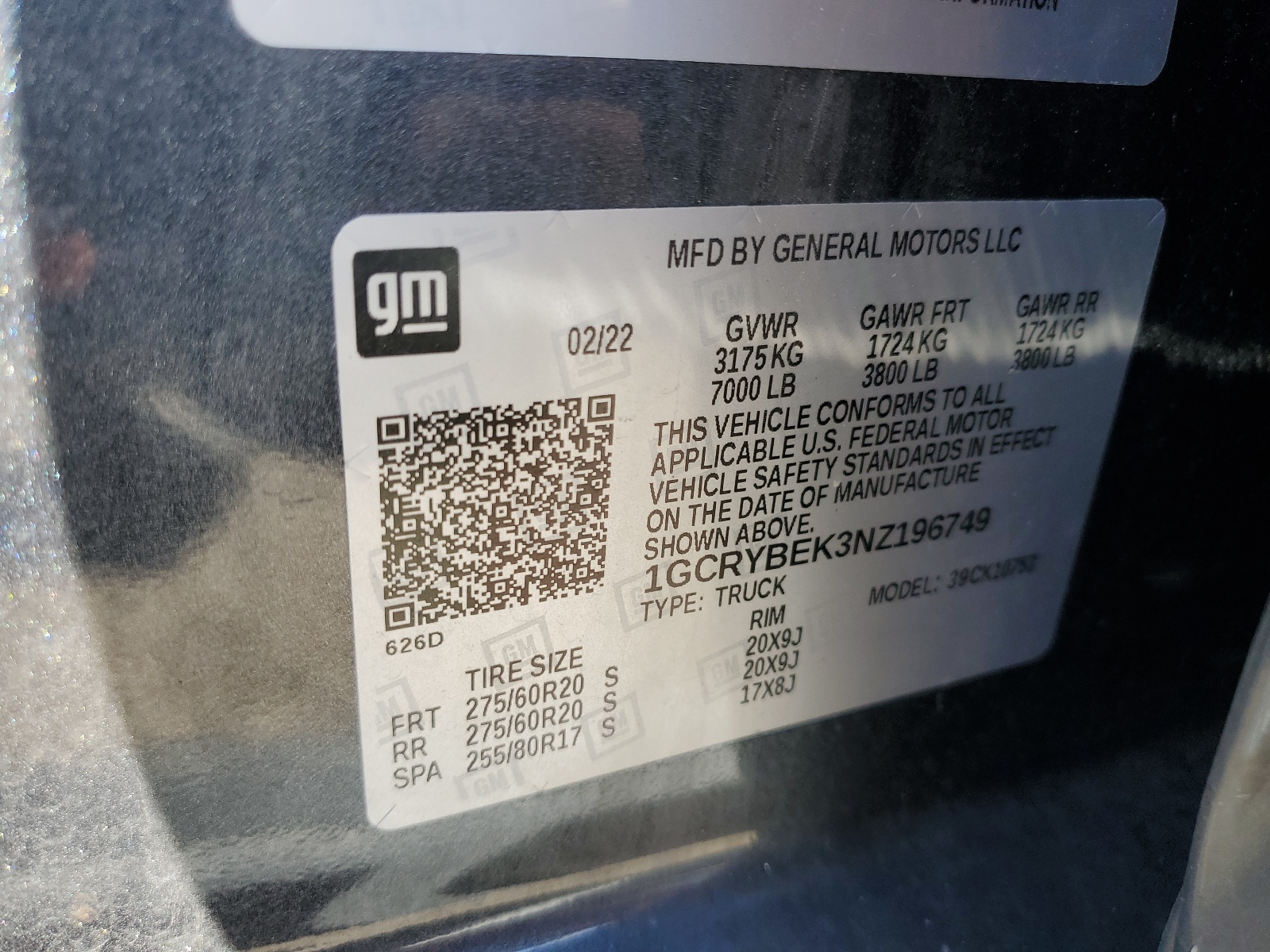 1GCRYBEK3NZ196749 2022 Chevrolet Silverado Ltd K1500 Custom