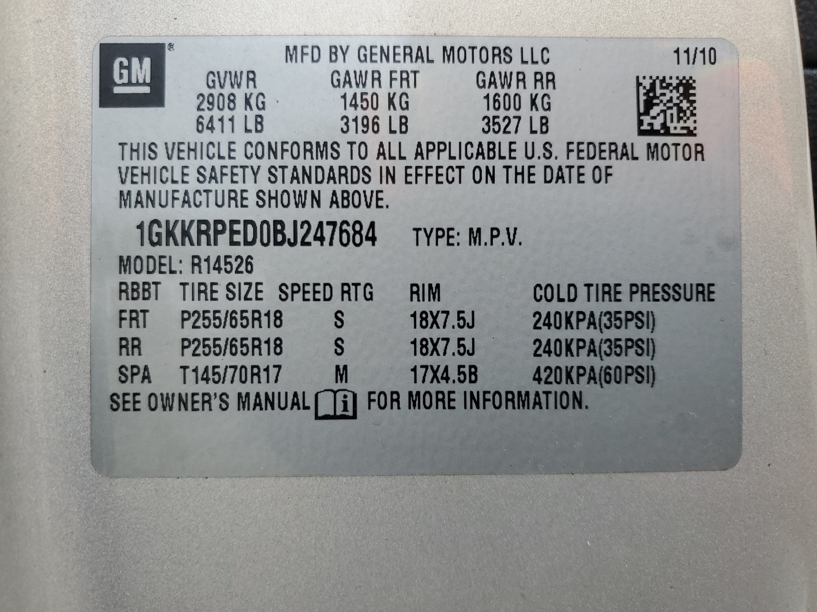 1GKKRPED0BJ247684 2011 GMC Acadia Sle