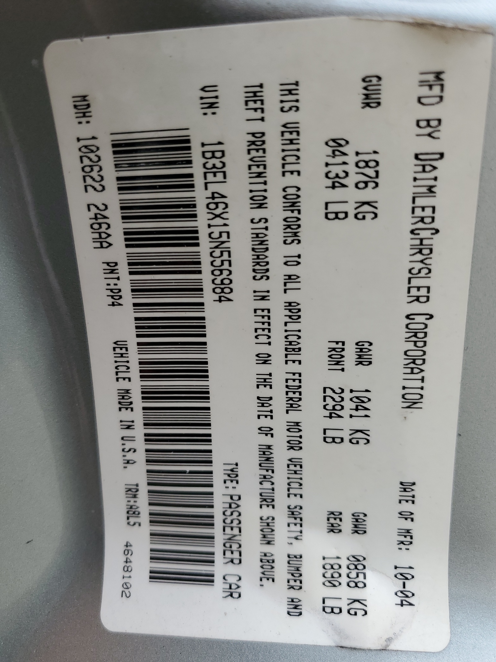 1b3el46x15n556984 1B3EL46X15N556984 2005 Dodge Stratus Sxt