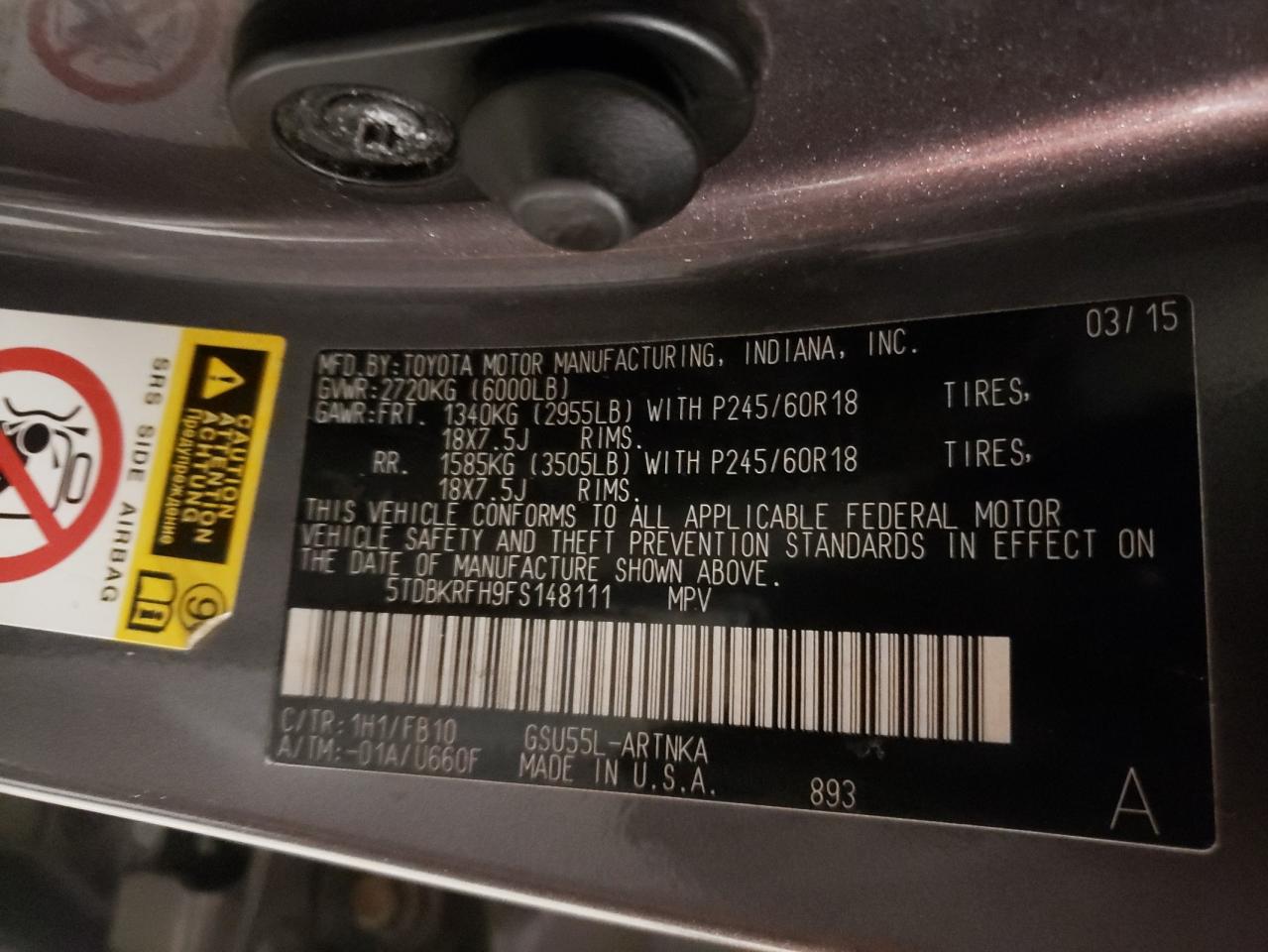 2015 Toyota Highlander Le VIN: 5TDBKRFH9FS148111 Lot: 50505914